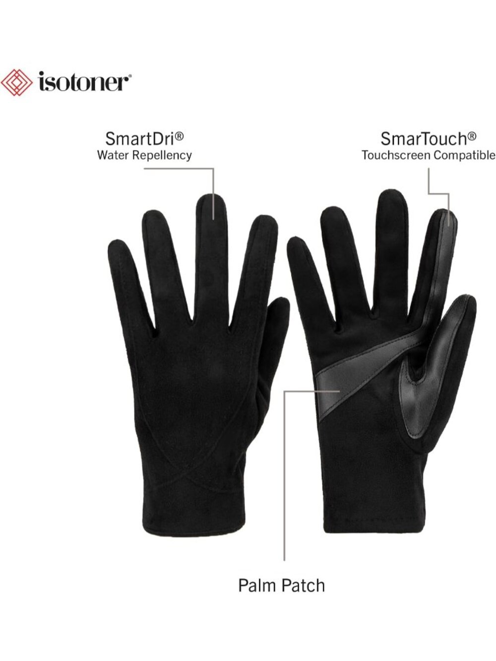 Women's Black Water Repellent Touchscreen Microsuede Shortie Fingertips Gloves - Picture 2 of 6